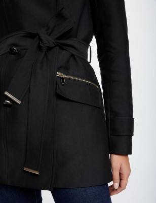 Trench Cintré Ceinturé à Capuche Noir – Morgan