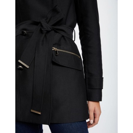 Trench Cintré Ceinturé à Capuche Noir – Morgan