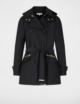 Trench Cintré Ceinturé à Capuche Noir – Morgan