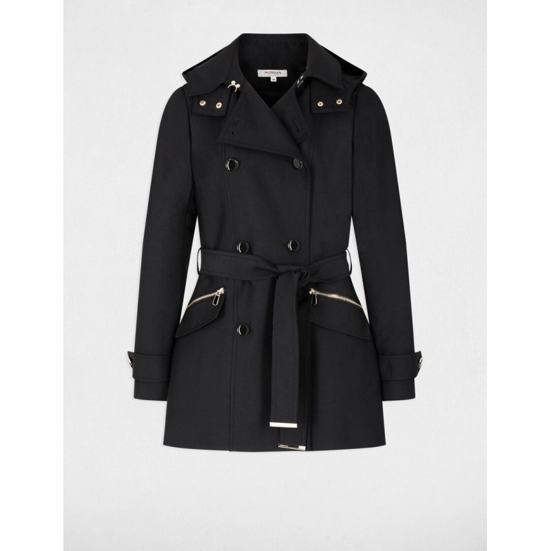 Trench Cintré Ceinturé à Capuche Noir – Morgan Trench Cintré Ceinturé à Capuche Noir – Morgan