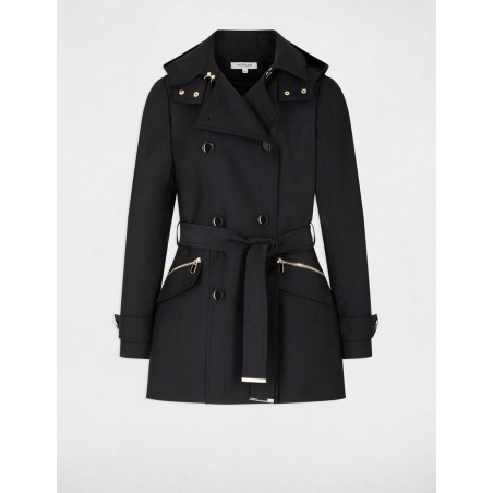 Trench Cintré Ceinturé à Capuche Noir – Morgan