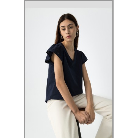 Tee-shirt Blanc Manches fintions travaillées