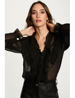Chemise fluide col v noir femme