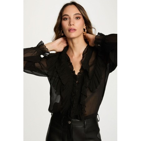 Chemise fluide col v noir femme