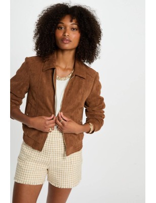 blouson suédine marron cognac femme