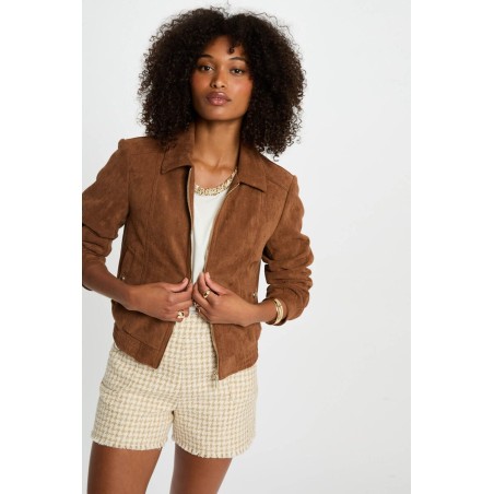 blouson suédine marron cognac femme