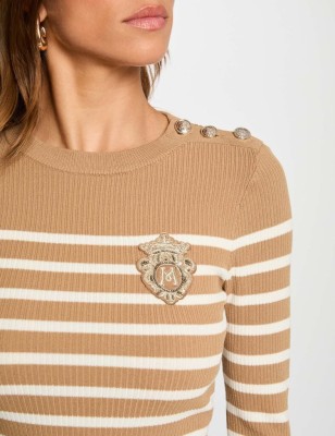 Pull manches longues à rayures cames femme