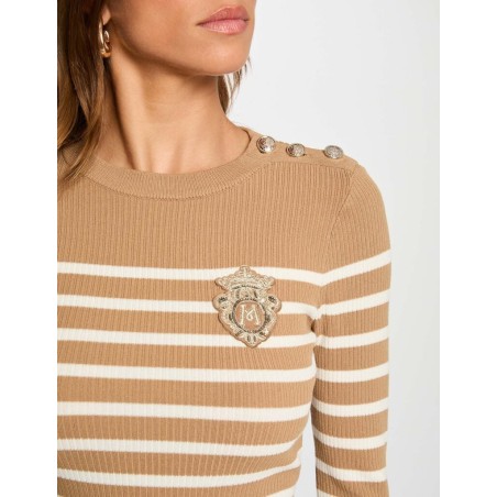 Pull manches longues à rayures cames femme