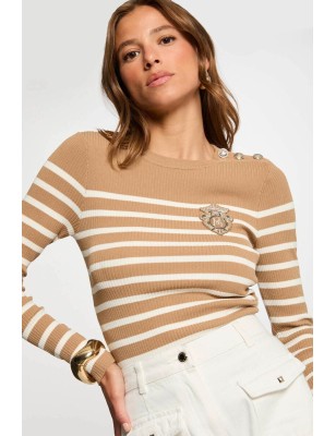 Pull manches longues à rayures cames femme