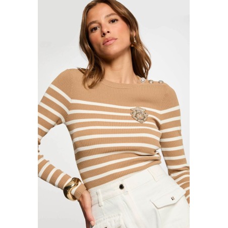 Pull manches longues à rayures cames femme
