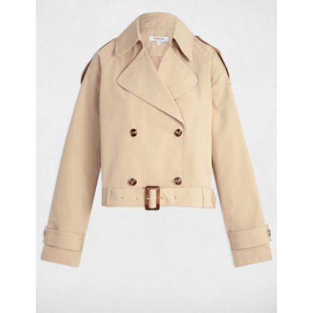 Trench court ceinturé beige femme