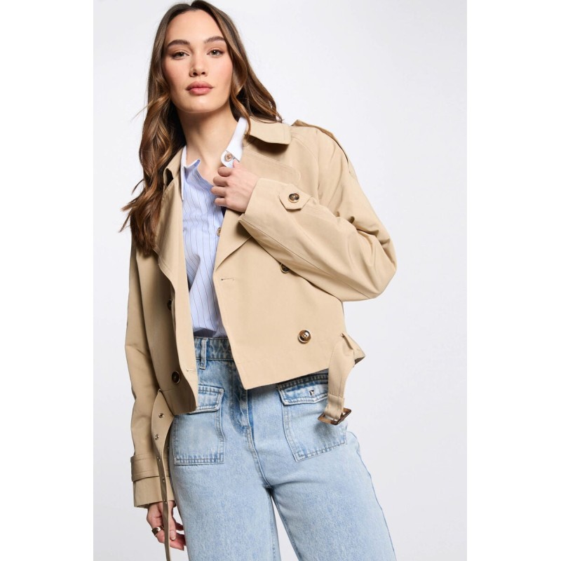 Trench court ceinturé beige femme