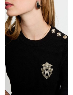 Pull col rond noir