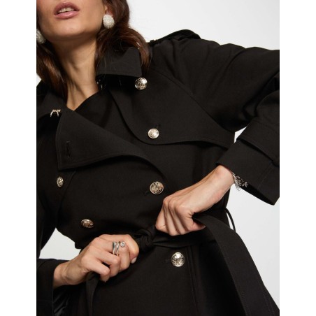 Trench long ceinturé noir femme