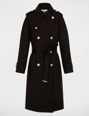 Trench long ceinturé noir femme