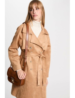 Trenchlong suédine marron clair femme