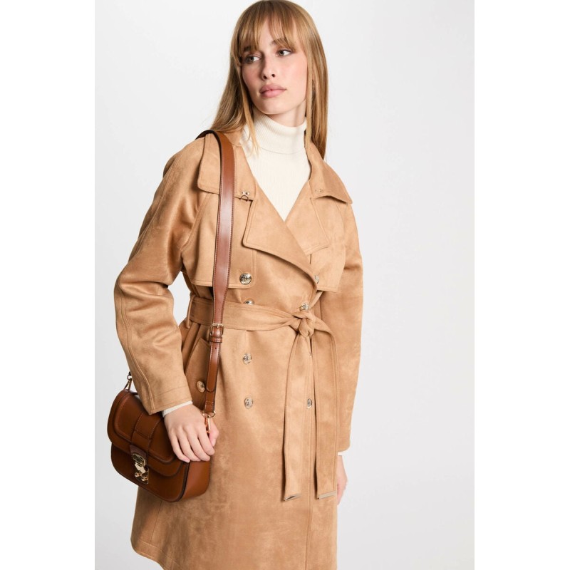 Trenchlong suédine marron clair femme