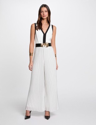Combinaison longue plissée blanc -noir femme