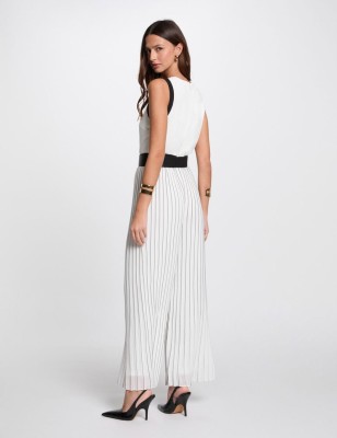 Combinaison longue plissée blanc -noir femme