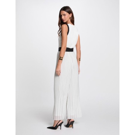 Combinaison longue plissée blanc -noir femme