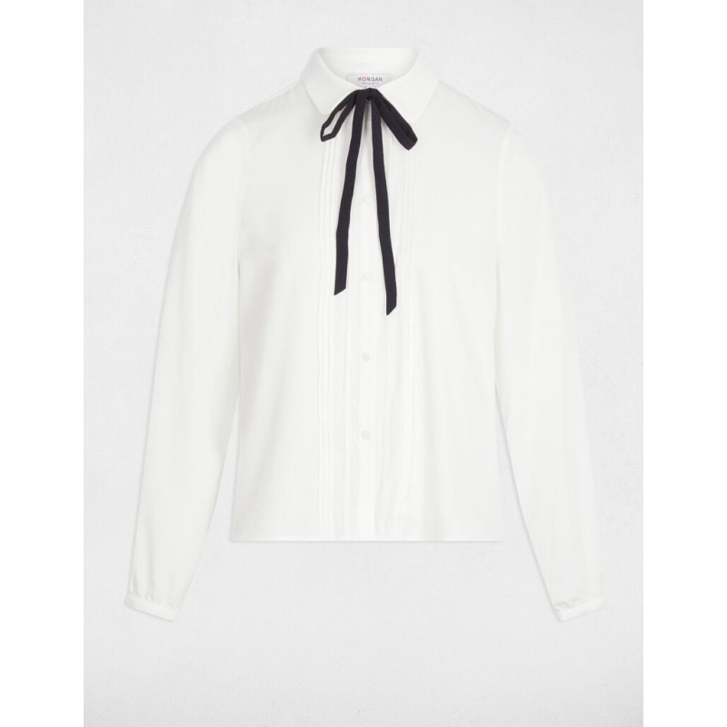 Chemise fluide col claudine blanc femme Chemise fluide col claudine blanc femme