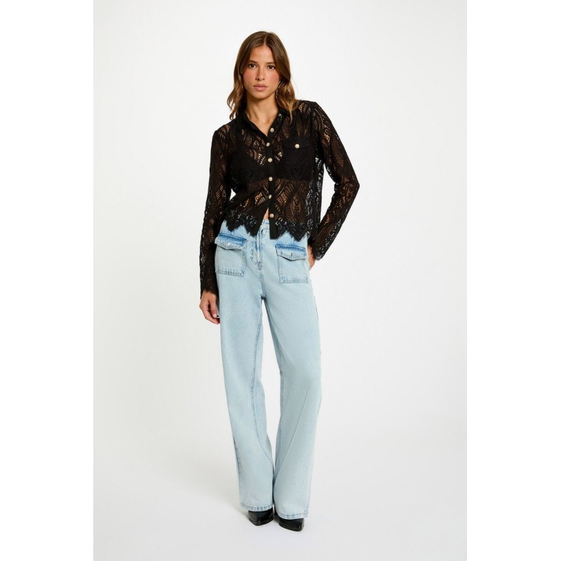 Chemise courte dentelle noir femme