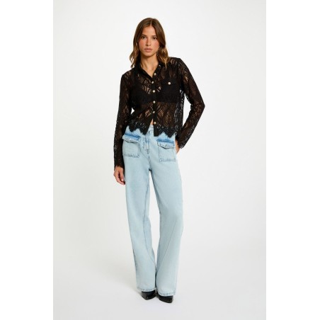 Chemise courte dentelle noir femme