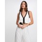 Combinaison longue plissée blanc -noir femme