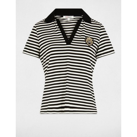 T-shirt manches courtes noir et blan femme