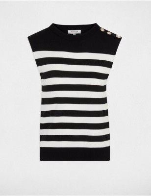 Pull sans manches rayé noir femme