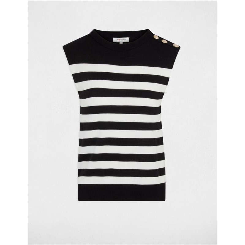 Pull sans manches rayé noir femme