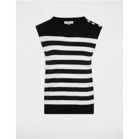 Pull sans manches rayé noir femme