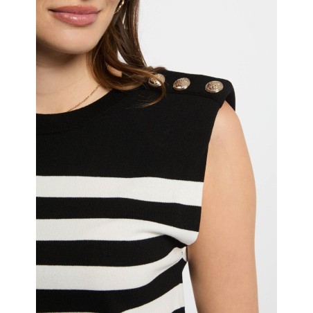 Pull sans manches rayé noir femme
