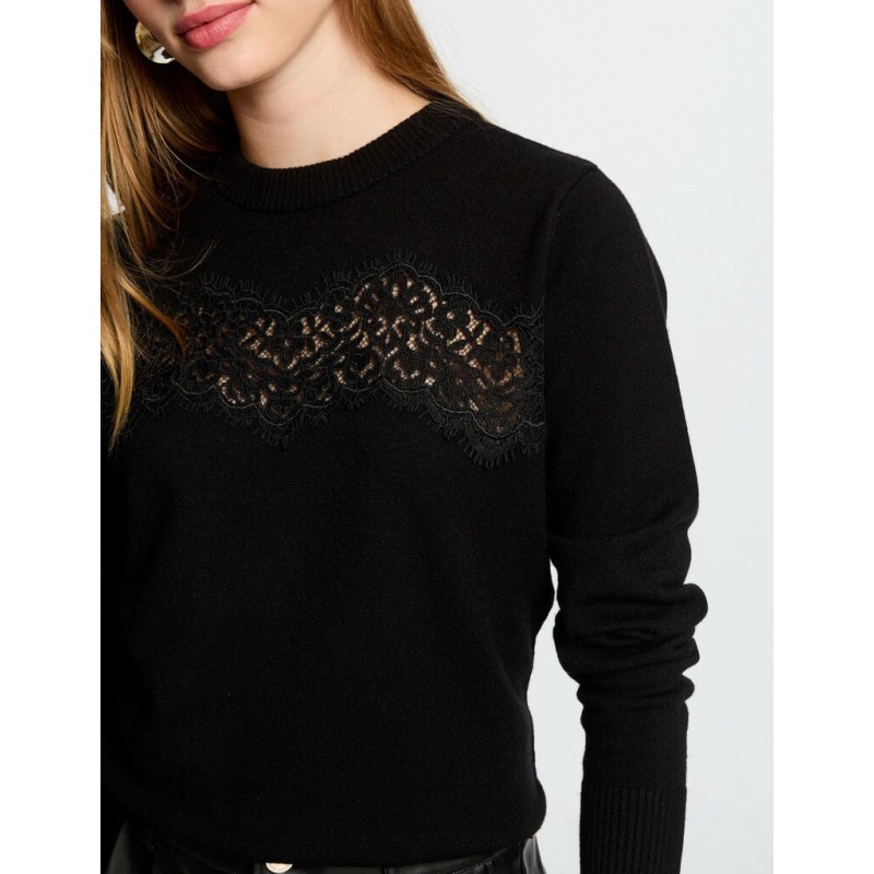 Pull col rond noir femme