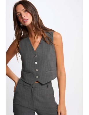 Gilet sas manches rayé gris moyen femme