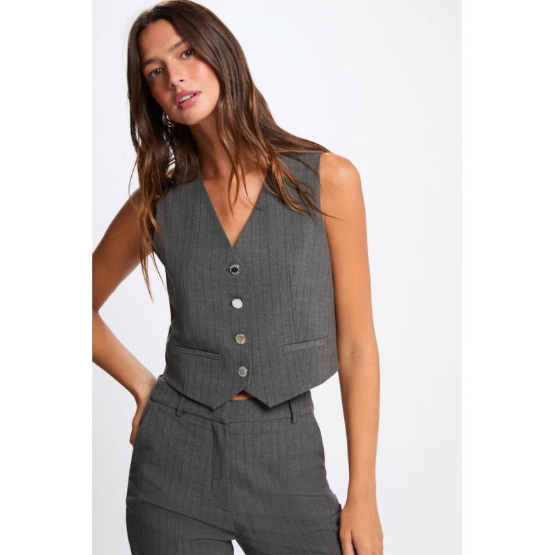 Gilet sas manches rayé gris moyen femme
