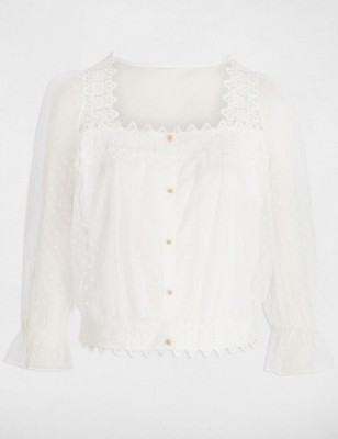 Haut manches 3/4 plumetis blanc femme