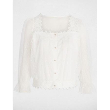 Haut manches 3/4 plumetis blanc femme