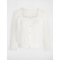 Haut manches 3/4 plumetis blanc femme Haut manches 3/4 plumetis blanc femme