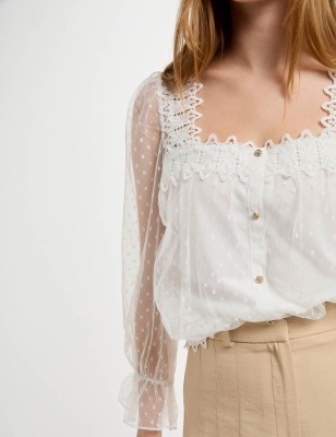 Haut manches 3/4 plumetis blanc femme