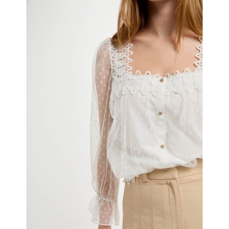 Haut manches 3/4 plumetis blanc femme