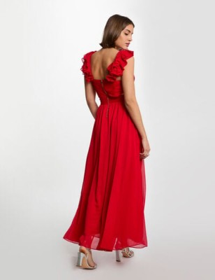 ROBE LONGUE DROITE FLUIDE ROUGE FEMME