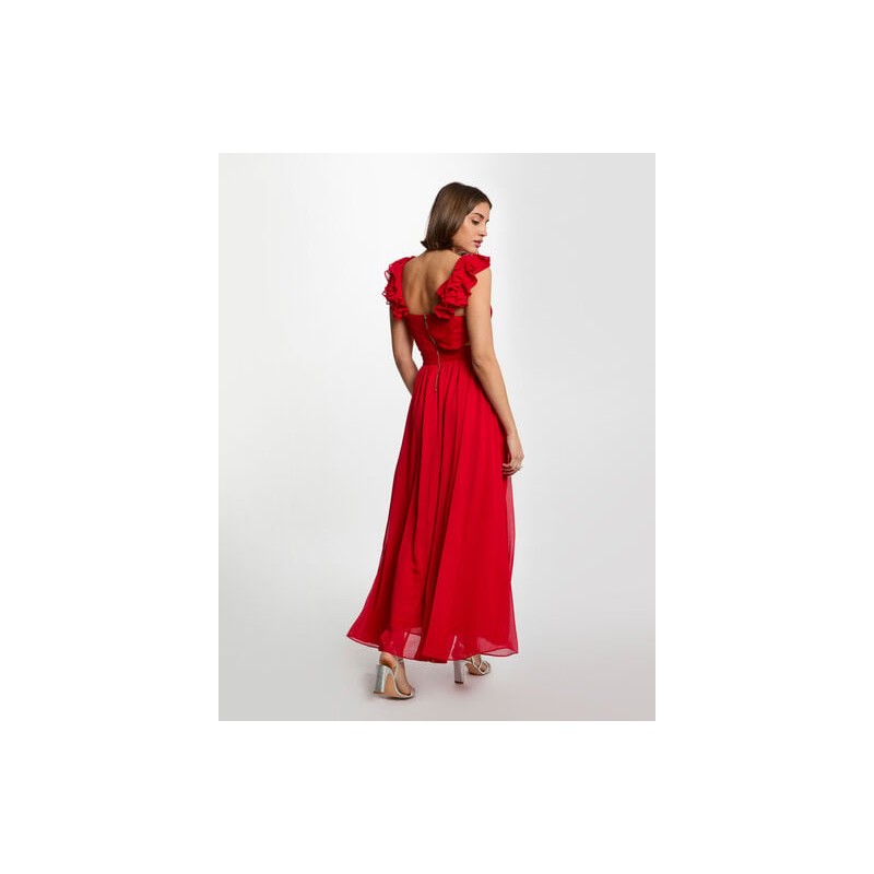 ROBE LONGUE DROITE FLUIDE ROUGE FEMME ROBE LONGUE DROITE FLUIDE ROUGE FEMME