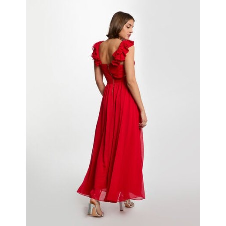 ROBE LONGUE DROITE FLUIDE ROUGE FEMME
