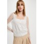 Haut manches 3/4 plumetis blanc femme Haut manches 3/4 plumetis blanc femme
