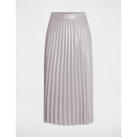 Jupe longue plissée couleur argent femme