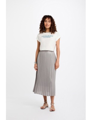 Jupe longue plissée couleur argent femme