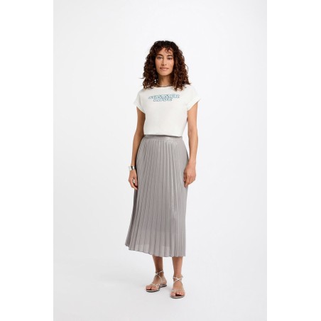 Jupe longue plissée couleur argent femme