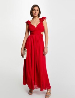 ROBE LONGUE DROITE FLUIDE ROUGE FEMME