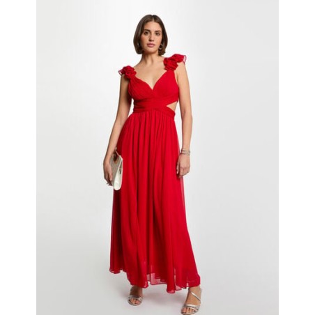 ROBE LONGUE DROITE FLUIDE ROUGE FEMME